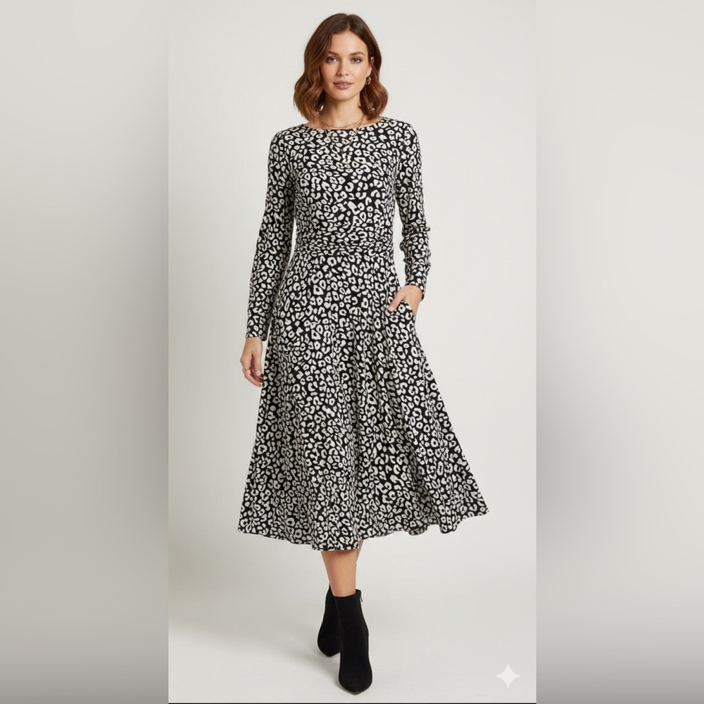 Jessica Howard Women's Ruched Midi Jersey Mobwife Indie Dress 10P Leopard Print